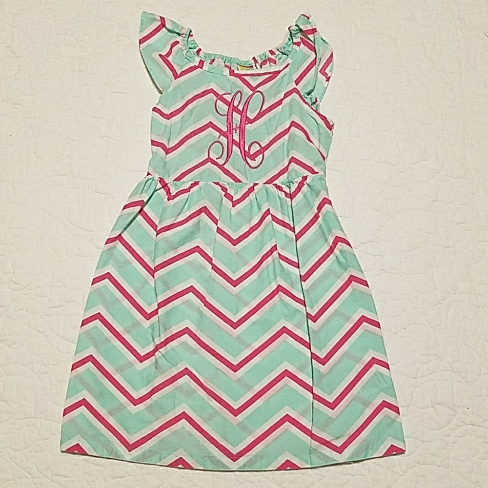 Chevron Dress.  Embroidered H Chest 4t.